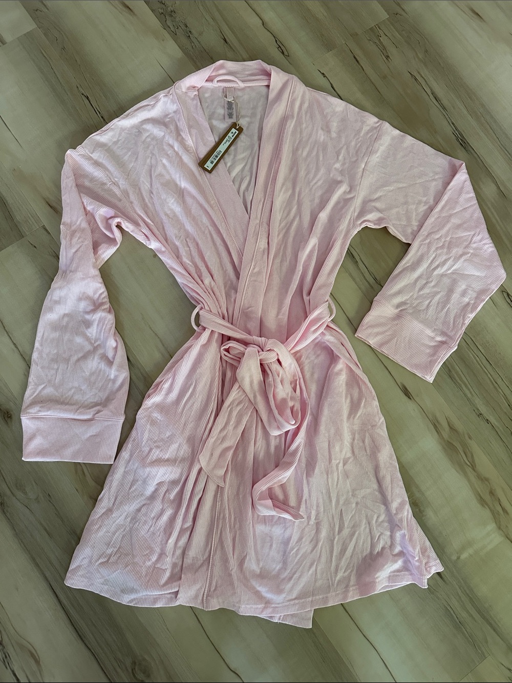 SKIMS Pale Pink Ribbed Short Robe NWT
